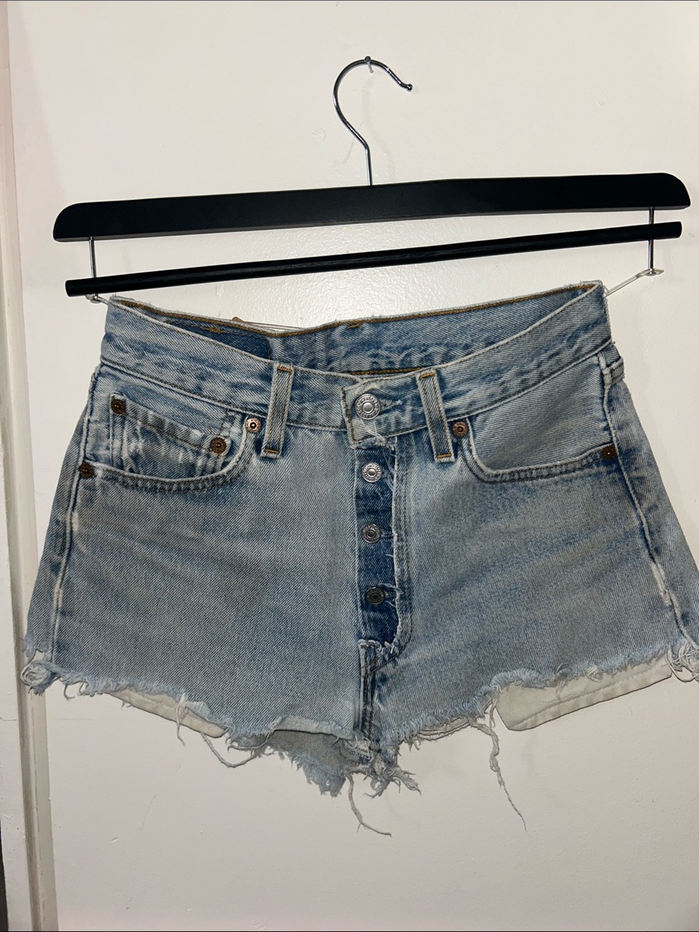 Levi's Light Blue Distressed Button-Fly Denim Shorts